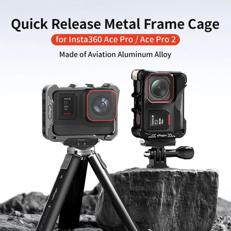 For Insta360 Ace Pro 2 / Ace Pro Camera AMagisn Quick Release Metal Cage Horizontal & Vertical Shooting Protective Frame(Charcoal Metallic) - free shipping - PMC TechLife - Order now!