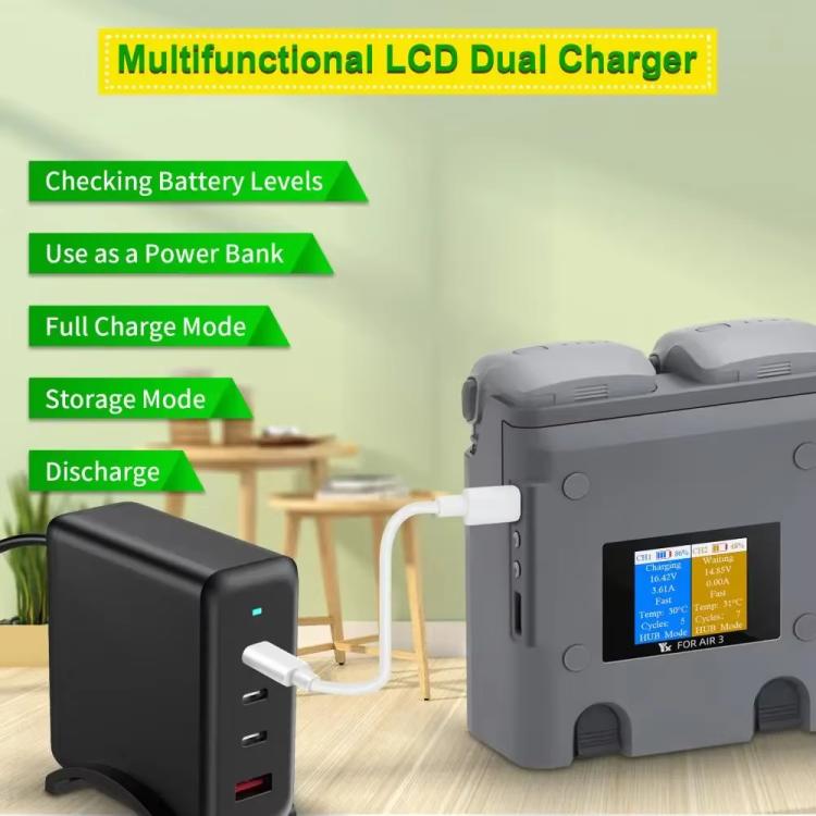 For DJI Air 3/Air 3S YX 2-Way Battery Charger Charging Butler With Color Screen Drone Accessories - free shipping - PMC TechLife - Order now!