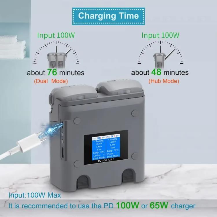 For DJI Air 3/Air 3S YX 2-Way Battery Charger Charging Butler With Color Screen Drone Accessories - free shipping - PMC TechLife - Order now!