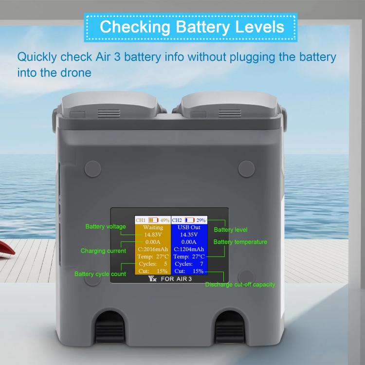 For DJI Air 3/Air 3S YX 2-Way Battery Charger Charging Butler With Color Screen Drone Accessories - free shipping - PMC TechLife - Order now!