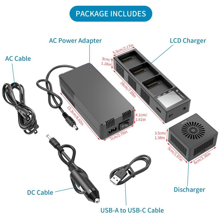 For DJI Mavic 3 YX Battery Charger Discharger Hub 3-in-1 Smart Charging Station With Color Screen US Plug - free shipping - PMC TechLife - Order now!