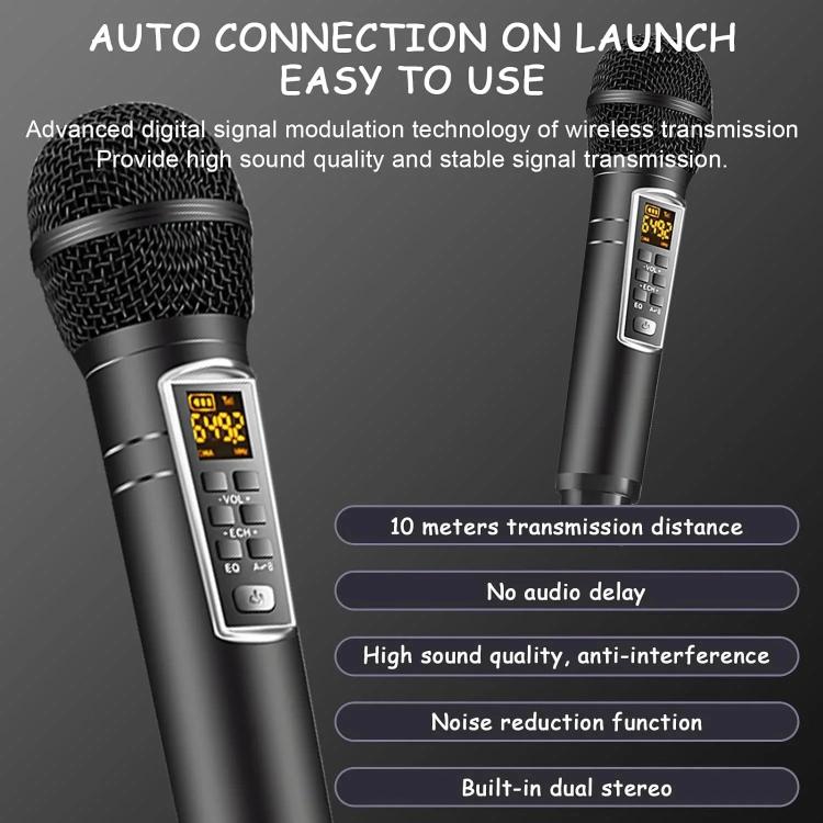 SDRD Wooden Box Karaoke Machine With Wireless Dual Mics All-In-One Speaker System Supports U Disk/TF Card(Black) - free shipping - PMC TechLife - Order now!