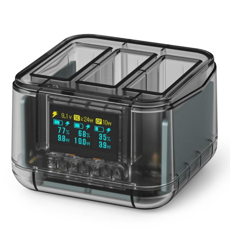 For Insta360 Ace Pro/Ace Pro 2 Battery Charger 3-Channel Fast Charging Station With OLED Screen(Transparent Black) - free shipping - PMC TechLife - Order now!