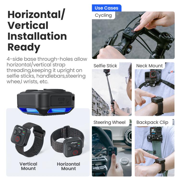 aMagisn Wireless Bluetooth Remote Control for Insta360, GoPro Hero Cameras & Smartphones - 50m Long Range - free shipping - PMC TechLife - Order now!