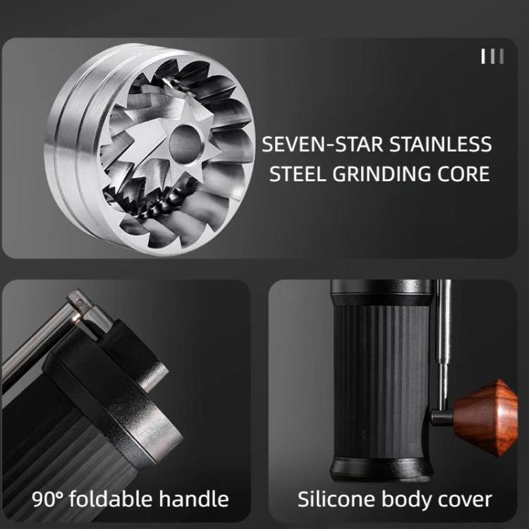 Seven Stars Manual Coffee Grinder CNC Stainless Steel Burr Foldable Hand Crank Mill for Coffee Beans(Silver) - free shipping - PMC TechLife - Order now!