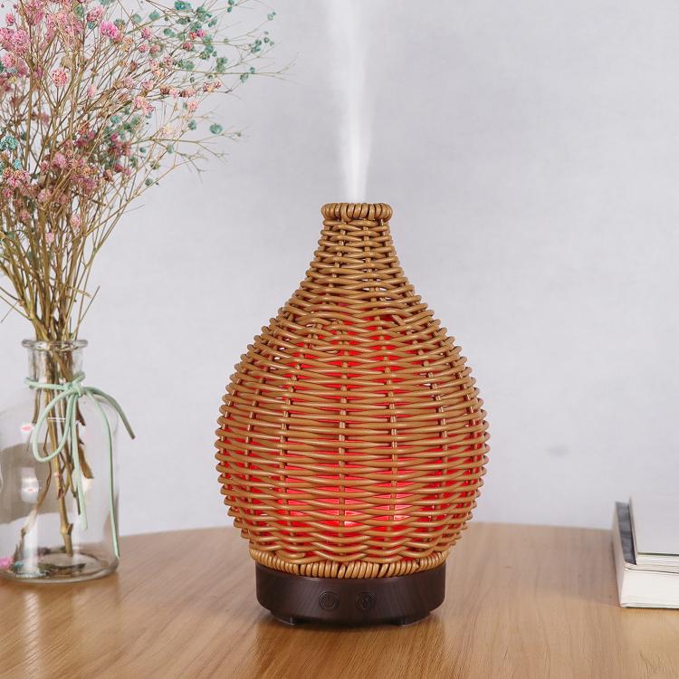 5V USB 100ML Hollow Rattan Ultrasonic Humidifier & Aromatherapy Diffuser with 7-Color LED Lights(Light Wood Grain) - free shipping - PMC TechLife - Order now!