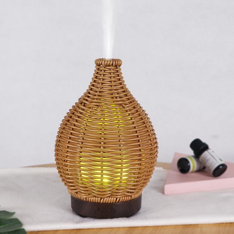 5V USB 100ML Hollow Rattan Ultrasonic Humidifier & Aromatherapy Diffuser with 7-Color LED Lights(Dark Wood Grain) - free shipping - PMC TechLife - Order now!
