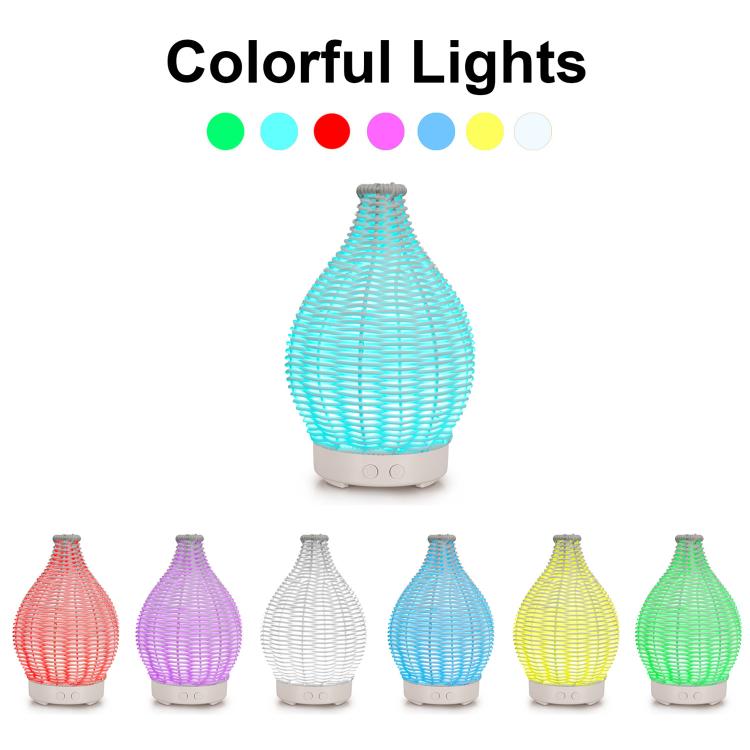 5V USB 100ML Hollow Rattan Ultrasonic Humidifier & Aromatherapy Diffuser with 7-Color LED Lights(Dark Wood Grain) - free shipping - PMC TechLife - Order now!