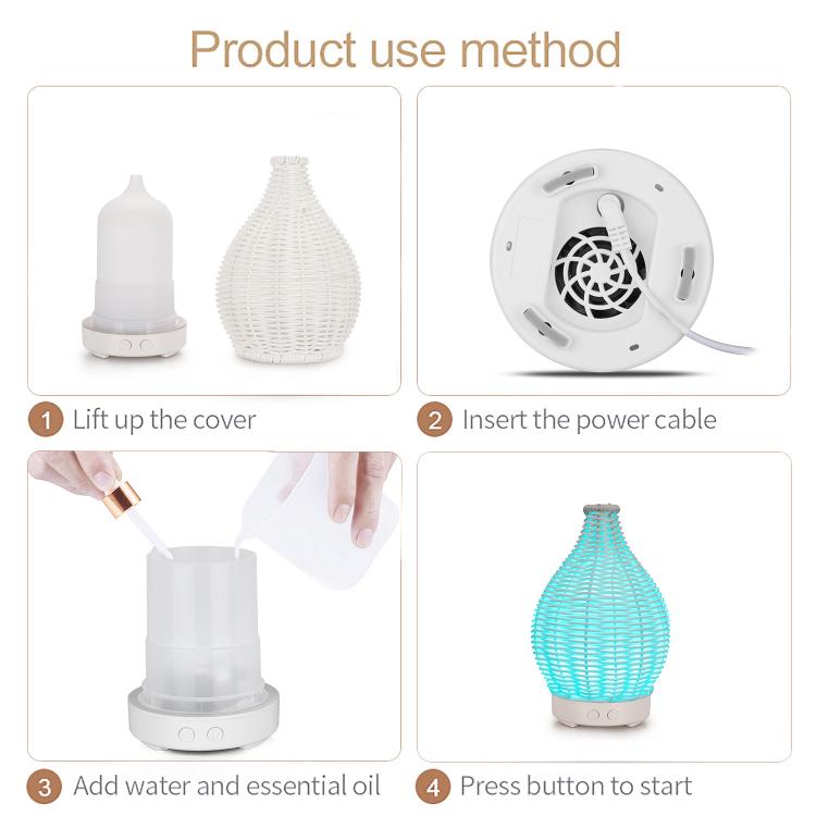 5V USB 100ML Hollow Rattan Ultrasonic Humidifier & Aromatherapy Diffuser with 7-Color LED Lights(Black) - free shipping - PMC TechLife - Order now!