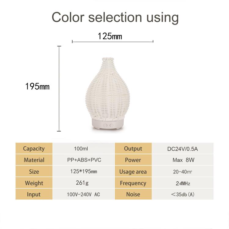 5V USB 100ML Hollow Rattan Ultrasonic Humidifier & Aromatherapy Diffuser with 7-Color LED Lights(Light Wood Grain) - free shipping - PMC TechLife - Order now!