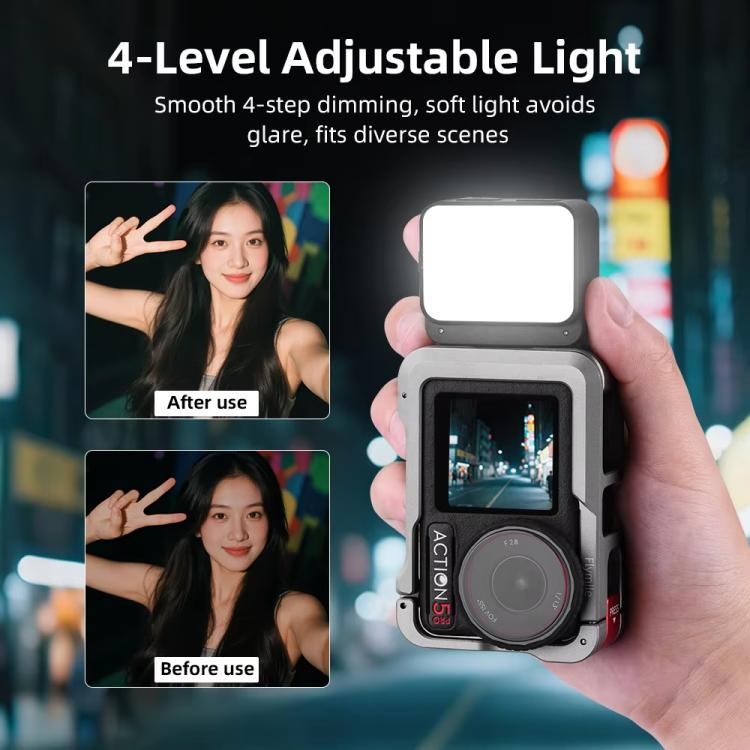 For DJI Action 5 Pro/ Action 4 Flymile 20 LEDs Magnetic Fill Light Rechargeable Video Light 3000K/4440K/8700K Adjustable(Black) - free shipping - PMC TechLife - Order now!