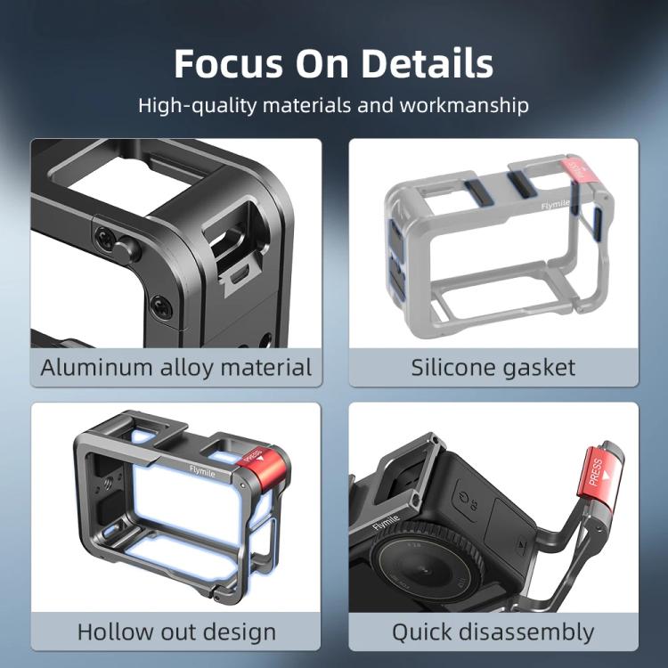 For DJI Action 5 Pro/Action 4/Action 3 Flymile Aluminum Alloy Camera Cage Protective Metal Frame(Metal Color) - free shipping - PMC TechLife - Order now!