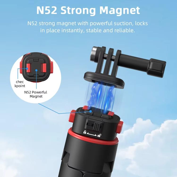 Flymile 1.63m Magnetic Quick-Release Tripod Selfie Stick for Action Cameras for Vlogging, Outdoor Sports(Black) - free shipping - PMC TechLife - Order now!