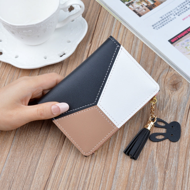 Short Leather Women Zipper Purse Panelled Wallets Trendy Coin Purse(Blue) - Wallets by PMC TechLife | Online Shopping South Africa | PMC TechLife