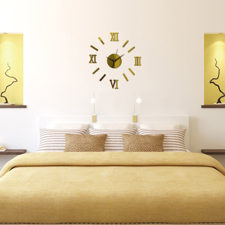 Modern DIY Indoor Roman Wall Clock Mirror Effect 3D Wall Sticker(Gold) - Wall Clock by PMC Jewellery | Online Shopping South Africa | PMC Jewellery