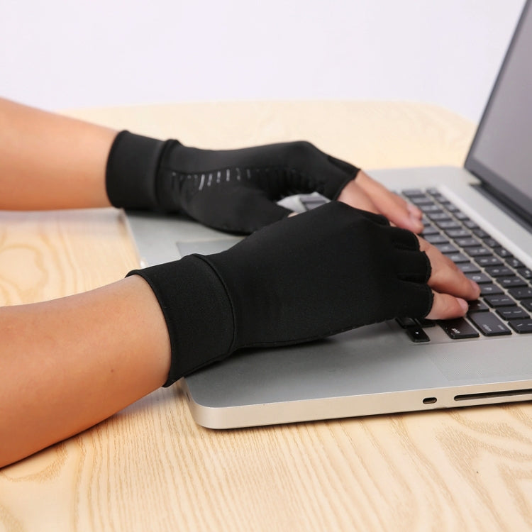 Black Fiber A Pair Sports Breathable Health Care Half Finger Gloves Rehabilitation Training Arthritis Pressure Gloves, Size:L - Safety Gloves by PMC TechLife | Online Shopping South Africa | PMC TechLife