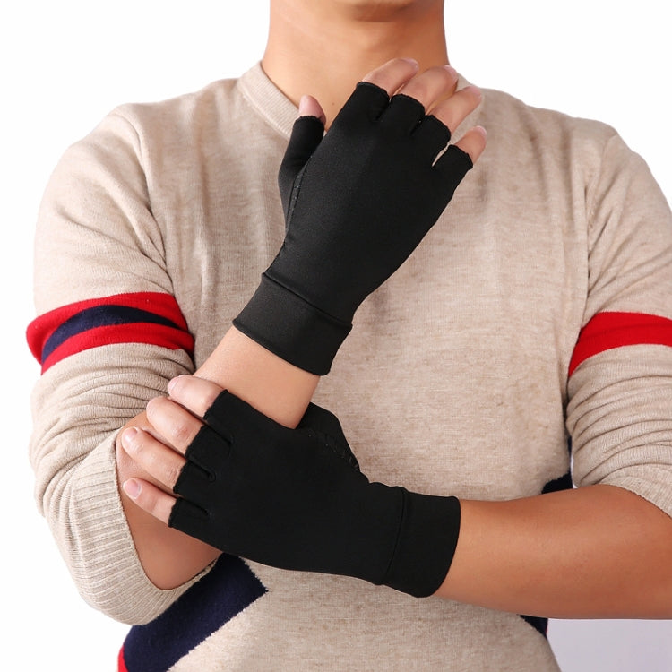 Black Fiber A Pair Sports Breathable Health Care Half Finger Gloves Rehabilitation Training Arthritis Pressure Gloves, Size:L - Safety Gloves by PMC TechLife | Online Shopping South Africa | PMC TechLife