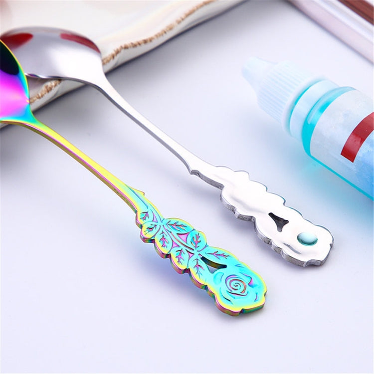 Small Mini Stainless Steel Rose Flower Coffee Spoon Strring Spoon Teaspoon Tea Spoon Dessert Spoon Long Handle Tableware(Titanium Gold) - free shipping - PMC TechLife - Order now!