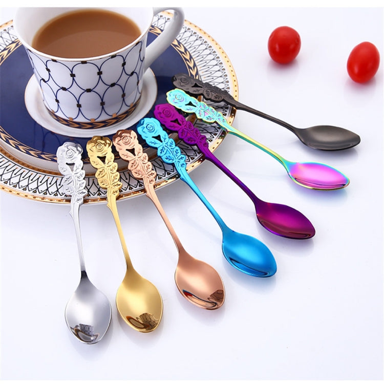 Small Mini Stainless Steel Rose Flower Coffee Spoon Strring Spoon Teaspoon Tea Spoon Dessert Spoon Long Handle Tableware(Rose Gold) - free shipping - PMC TechLife - Order now!