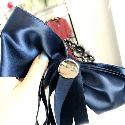 Women Vintage Satin Fabric Bow Tie Square Rhinestone Bow-knot Brooch(Black) - Tie clip by PMC Jewellery | Online Shopping South Africa | PMC Jewellery