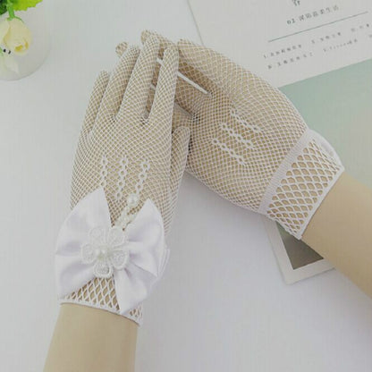 Thin Flower Girls Wedding Gloves Mesh Bow-knot Gloves, One Pair, Size:4-15 Years Old(White) - Children Gloves by PMC Jewellery | Online Shopping South Africa | PMC Jewellery