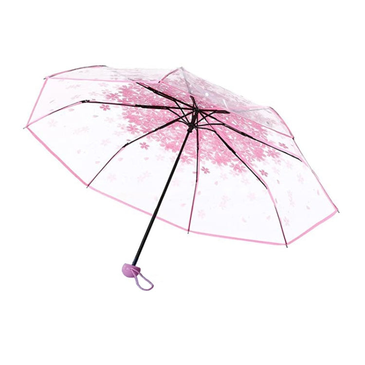 Cherry Blossom Transparent Triple-fold Umbrella Individual Folding Umbrella(Pink) - Umbrellas by PMC TechLife | Online Shopping South Africa | PMC TechLife