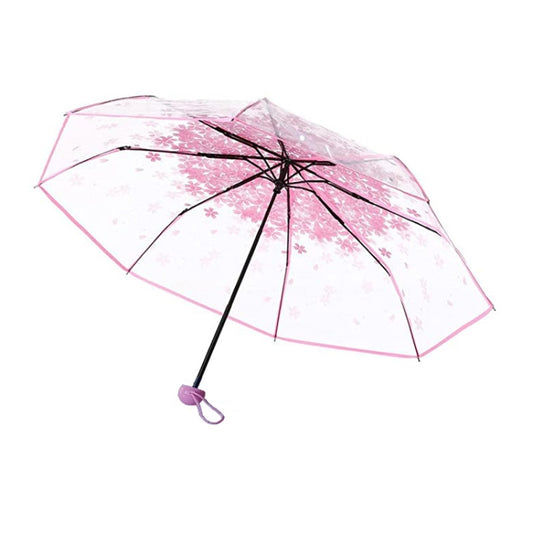 Cherry Blossom Transparent Triple-fold Umbrella Individual Folding Umbrella(Pink) - Umbrellas by PMC Jewellery | Online Shopping South Africa | PMC Jewellery