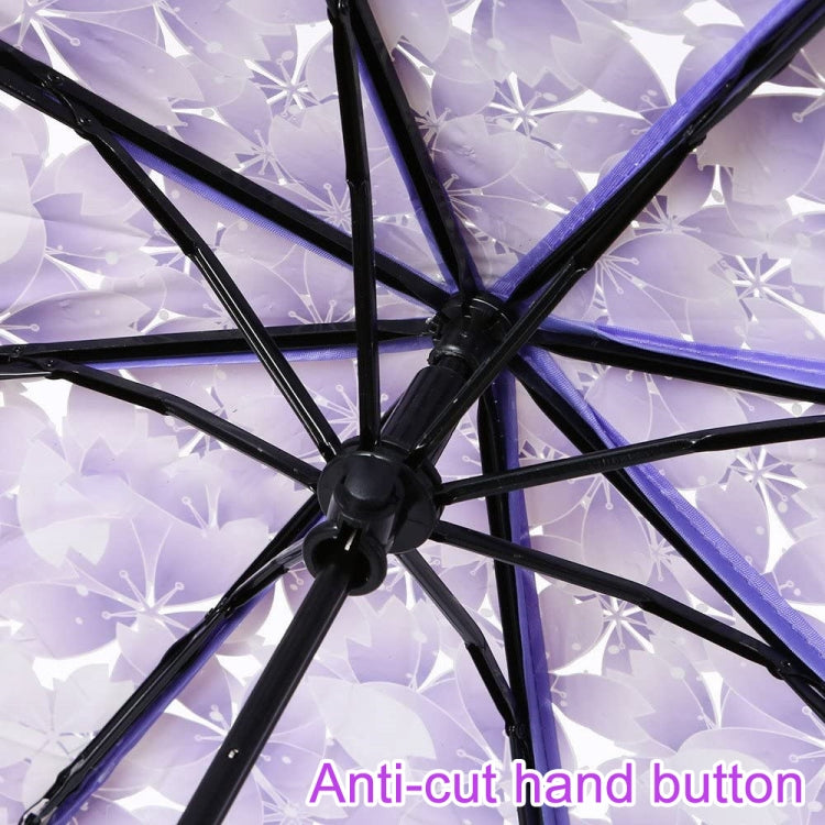 Cherry Blossom Transparent Triple-fold Umbrella Individual Folding Umbrella(Pink) - Umbrellas by PMC TechLife | Online Shopping South Africa | PMC TechLife