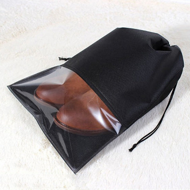 10 PCS Waterproof Shoes Storage Bag Pouch Portable Travel Organizer Drawstring Bag Cover Non-Woven Organizer, Size:32x44cm(Black) - Storage Bags by PMC TechLife | Online Shopping South Africa | PMC TechLife