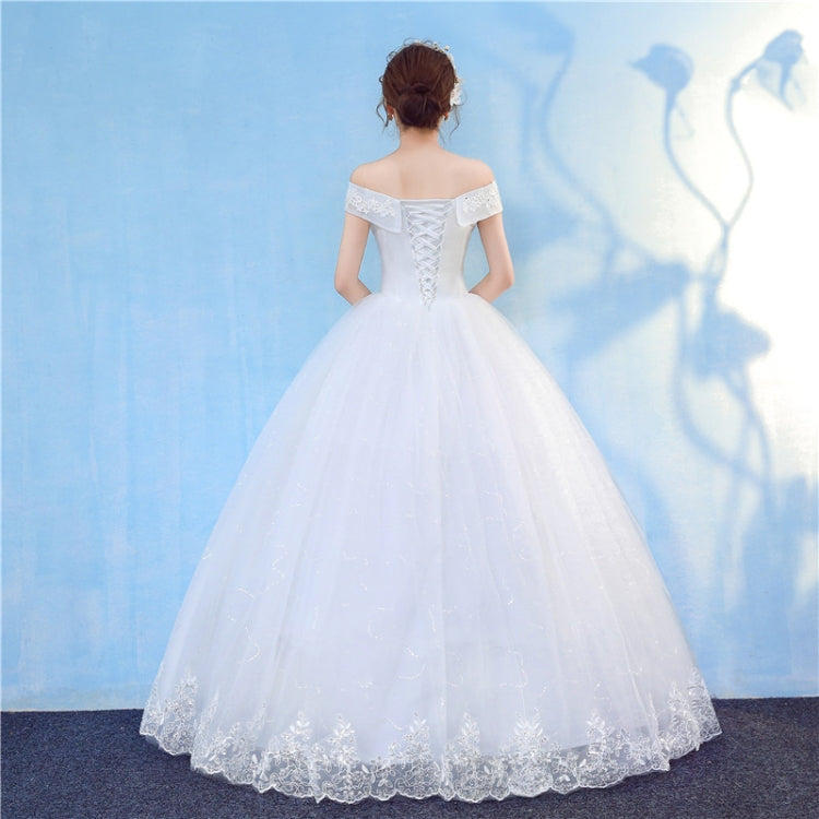 Retro Elegant Off Shoulder LaceThin Court Neat Princess Wedding Dress, Size:XL(White) - Wedding Dress by PMC Jewellery | Online Shopping South Africa | PMC Jewellery