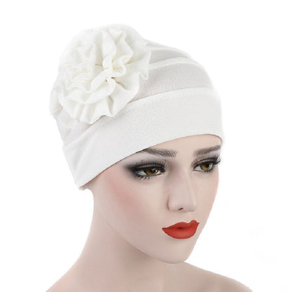 Solid Color Side Flower Turban Hat Women Confinement Hat, Size:Adjustable(White) - Turban by PMC Jewellery | Online Shopping South Africa | PMC Jewellery