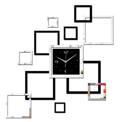 Living Room Wall Clock Creative Clock Acrylic DIY Mirror Wall Stickers Decorative Black Silver Square DIY Clock - Wall Clock by PMC Jewellery | Online Shopping South Africa | PMC Jewellery