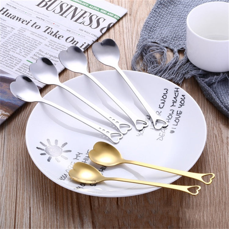 2 PCS Stainless Steel Spoon Portable Metal Coffee Teaspoon Creative Love Heart Shaped Wedding Party Gift Dinnerware, Color:Blue Porous Love - free shipping - PMC TechLife - Order now!