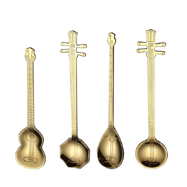 Stainless Steel Coffee Mixing Spoon Creative Musical Instrument Shape Spoon, Style:Lute, Color:Titanium Black - free shipping - PMC TechLife - Order now!