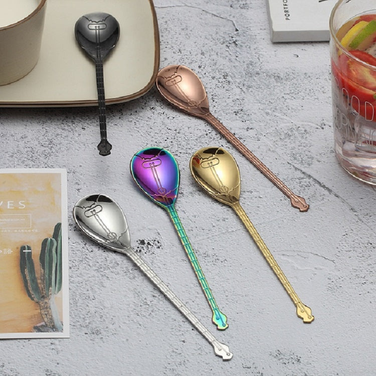 Stainless Steel Coffee Mixing Spoon Creative Musical Instrument Shape Spoon, Style:Lute, Color:Titanium Black - free shipping - PMC TechLife - Order now!