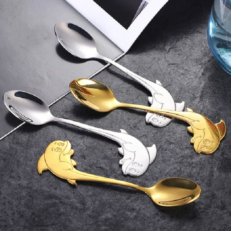 2 PCS Stainless Steel Dolphin Shape Cartoon Coffee Stirring Spoon Ice Cream Spoon Child Feeding Spoon(Steel) - free shipping - PMC TechLife - Order now!