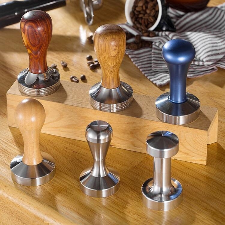 Stainless Steel Solid Wood Handle Integrated Coffee Powder, Specification:57.5mm, Color:Stainless Steel Detachable Handle - free shipping - PMC TechLife - Order now!