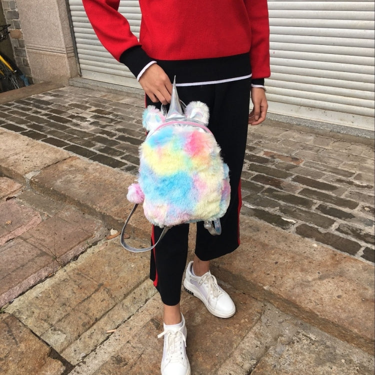 Unicorn Backpack Bag For Teenager Colorful Fur Leather Schoolbag Female Travel Shoulder Bag(Pink) - Double-shoulder Bags by PMC Jewellery | Online Shopping South Africa | PMC Jewellery