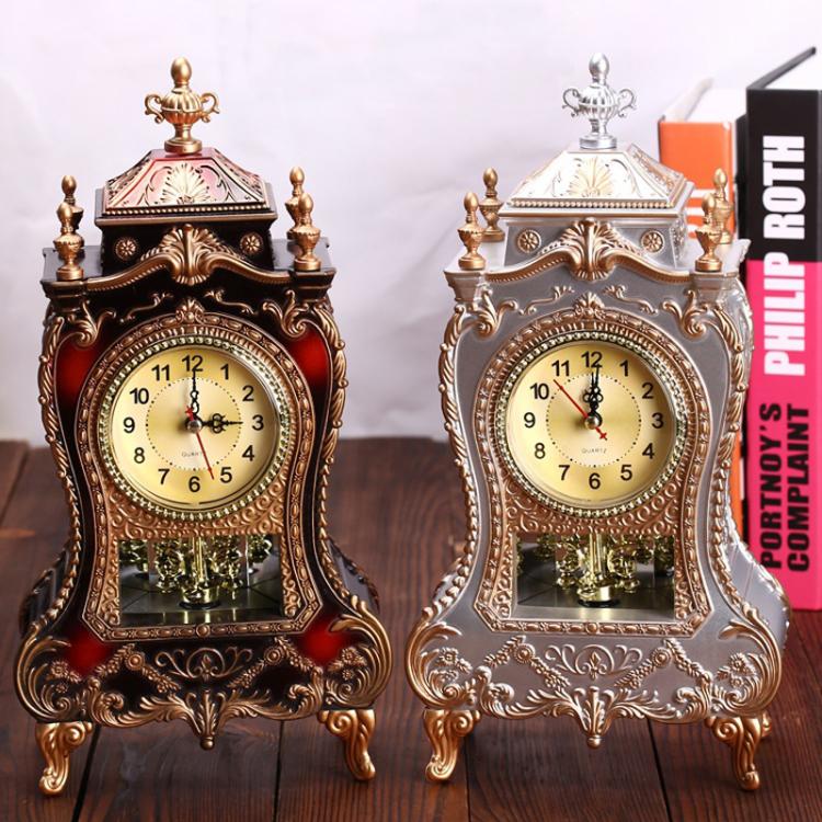 Vintage Clock Classical Royalty Sitting Room TV Cabinet Desk Imperial Furnishing Creative Sit Pendulum Clock(Brown) - free shipping - PMC TechLife - Order now!