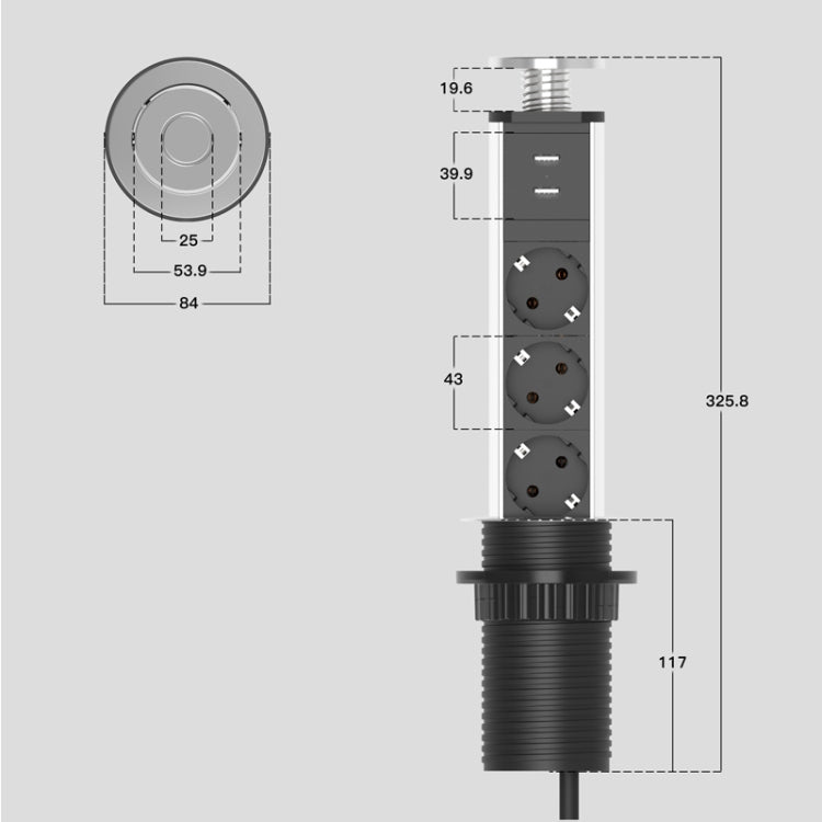 USB Desktop Office Kitchen Socket Hidden Desktop Socket，EU Plug - Extension Socket by PMC Jewellery | Online Shopping South Africa | PMC Jewellery