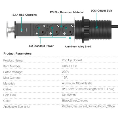 USB Desktop Office Kitchen Socket Hidden Desktop Socket，EU Plug - Extension Socket by PMC Jewellery | Online Shopping South Africa | PMC Jewellery