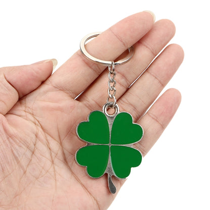 Green Leaf Car Keychain Keyring Lucky Key Chain Purse Bag Pendants Steel Stainless Car Styling Four-leaf Clover Key Rings - Key Rings by PMC Jewellery | Online Shopping South Africa | PMC Jewellery