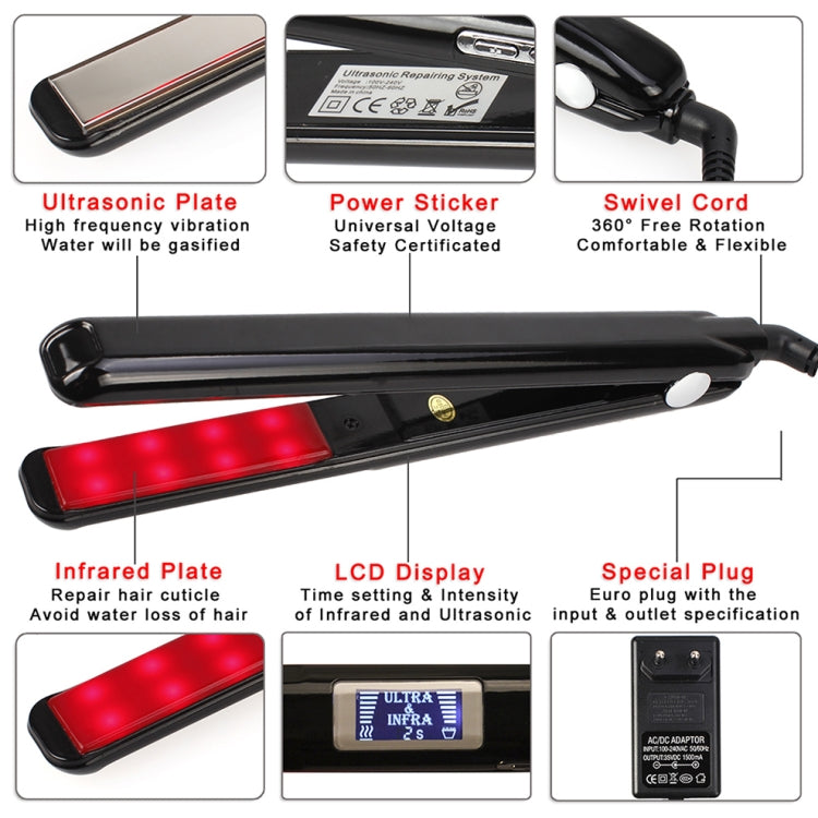RUCHA Ultrasonic Infrared Hair Care Iron Straightener with Adjustable Upgraded LCD Display, Plug standard:EU(Black) - free shipping - PMC TechLife - Order now!