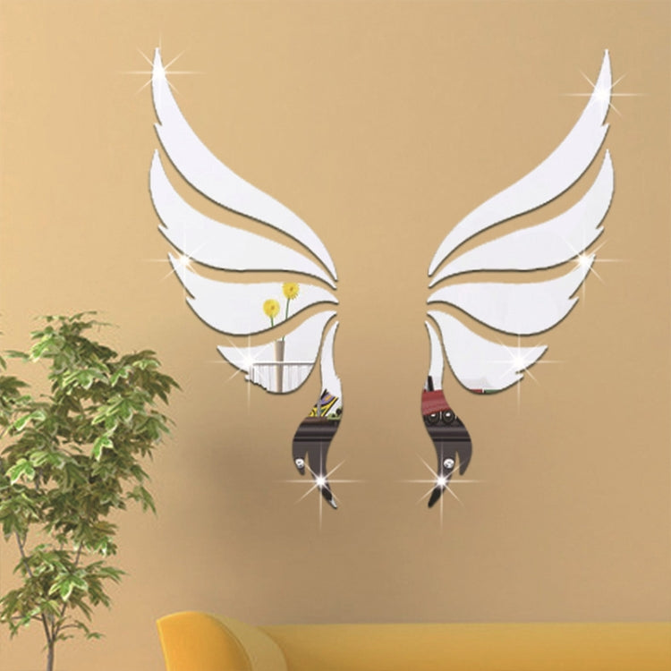 Crystal Three Dimensional Decorative Wall Stickers Angel Wings Bedroom Decorative Mirror(Silver) - Decorative Mirrors by PMC Jewellery | Online Shopping South Africa | PMC Jewellery