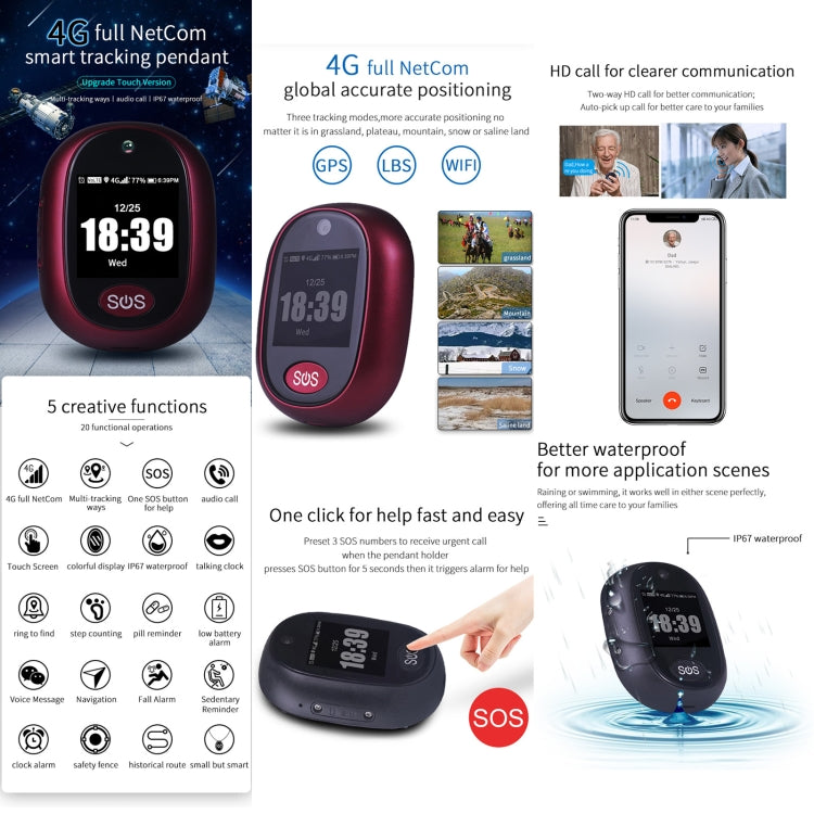REACHFAR RF-V45-B Mini Touch Screen GPS Smart Tracker Pendant, Support SOS / Camera / Health Management / Video Calling / 4G LTE, For North America / South America (Black) - free shipping - PMC TechLife - Order now!