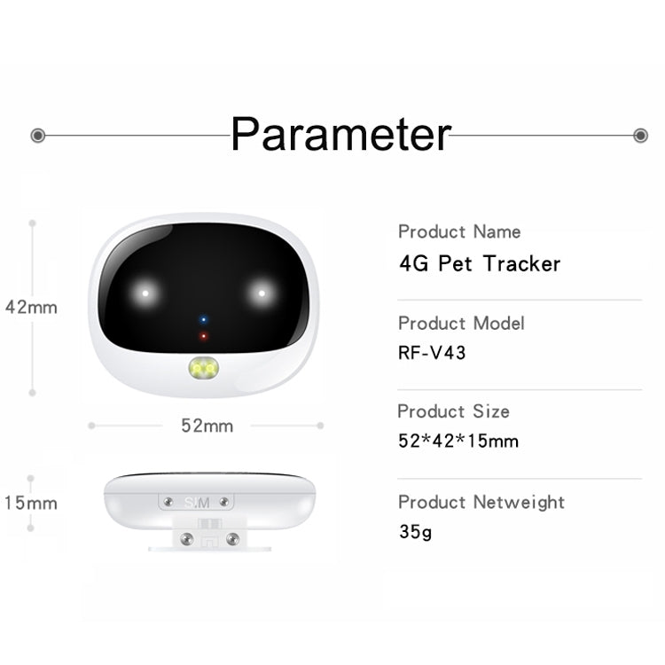 RF-V43 A Style IP67 Waterproof GPS + LBS + WiFi Pet Locator Pet Collar Tracking Device For Asia/Europe/Africa/Australia(White) - Pet Tracker by PMC TechLife | Online Shopping South Africa | PMC TechLife | Buy Now Pay Later Mobicred