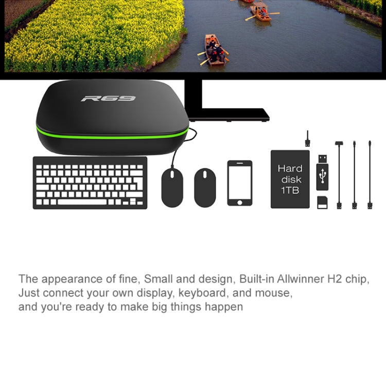 R69 1080P HD Smart TV BOX Android 4.4 Media Player with Remote Control, Quad Core Allwinner H3, RAM: 1GB, ROM: 8GB, 2.4G WiFi, LAN, US Plug - Allwinner H3 by PMC TechLife | Online Shopping South Africa | PMC TechLife | Buy Now Pay Later Mobicred