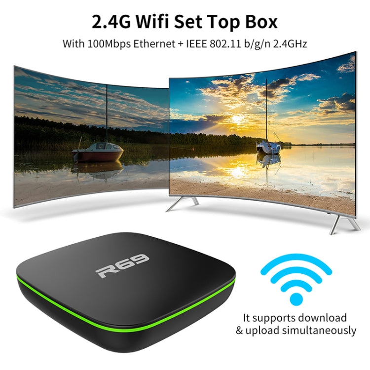 R69 1080P HD Smart TV BOX Android 4.4 Media Player with Remote Control, Quad Core Allwinner H3, RAM: 1GB, ROM: 8GB, 2.4G WiFi, LAN, UK Plug - Allwinner H3 by PMC TechLife | Online Shopping South Africa | PMC TechLife | Buy Now Pay Later Mobicred