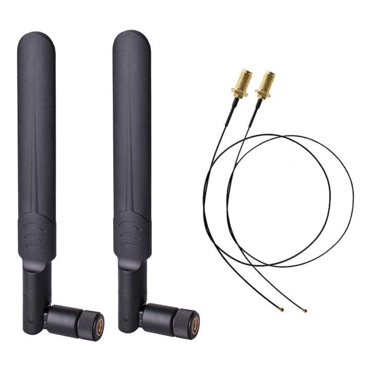 2 x 6dBi 2.4GHz 5GHz Dual Band WiFi RP-SMA Male Antenna + 2 x 35CM RP-SMA IPEX MHF4 Pigtail Cable for M.2 NGFF WiFi WLAN Card (Black) - DVB-T & Simulation Antenna by PMc TechLife | Online Shopping South Africa | PMc TechLife | Buy Now Pay Later Mobicred