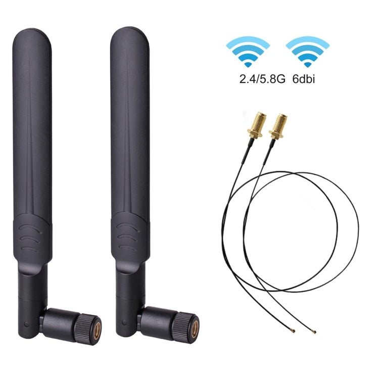 2 x 6dBi 2.4GHz 5GHz Dual Band WiFi RP-SMA Male Antenna + 2 x 35CM RP-SMA IPEX MHF4 Pigtail Cable for M.2 NGFF WiFi WLAN Card (Black) - DVB-T & Simulation Antenna by PMc TechLife | Online Shopping South Africa | PMc TechLife | Buy Now Pay Later Mobicred